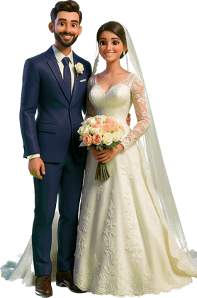 Church wedding ke 3D dulha-dulhan